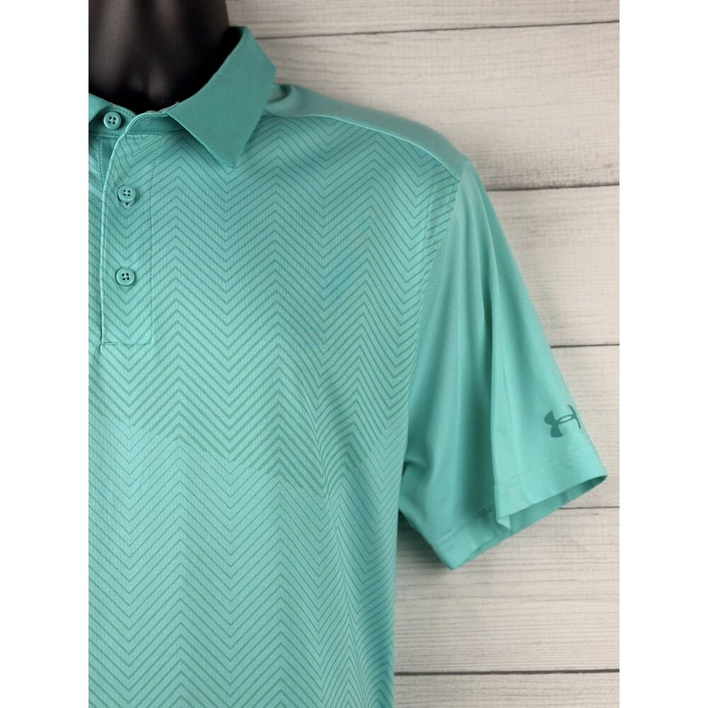 Under Armour HeatGear Green Striped Polo Shirt Large Golf Performance